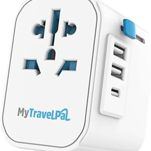 Worldwide Travel Adapter with USB-C | The Safest All In One Travel Adaptor | MyTravelPal® Pro Grounded Universal Travel Adapter Worldwide | Earthed International World Charger Travel Plug Adapter