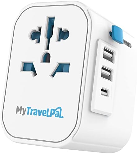 Worldwide Travel Adapter with USB-C | The Safest All In One Travel Adaptor | MyTravelPal® Pro Grounded Universal Travel Adapter Worldwide | Earthed International World Charger Travel Plug Adapter