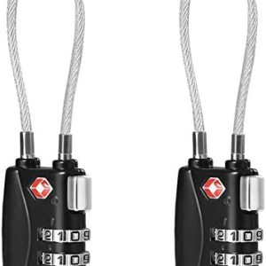 CFMOUR TSA Locks - 1, 2, 3, 4, 5, 6 Pack 3-Dial Security Cable Travel Combination Padlock for Suitcase Luggage Case Bag Code Lock - Black (Pack of 2)