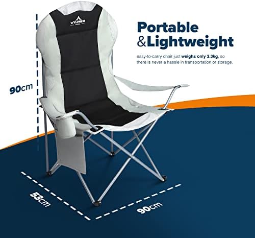 Wyldness Premium Padded Camping Chairs Set of 2 - Luxury Collapsible Outdoor Seats with Side Pockets & Cup Holder, Lightweight, Heavy-duty & Waterproof for Garden, Fishing, Picnic, Travel (Back) - Image 3