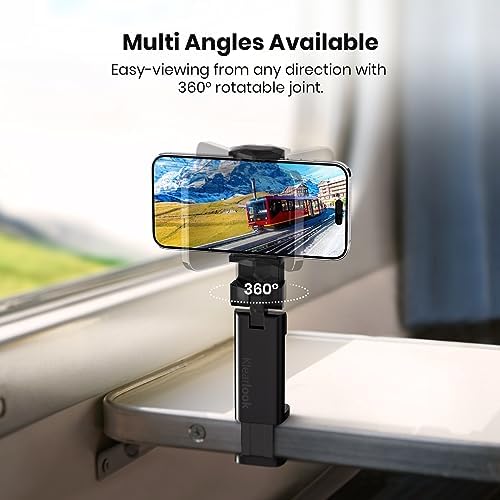 Airplane in Flight Phone Holder,Klealook 4 in 1 Adjustable Phone Stand for Travel,360°Rotating Desk Clamp,Portable Foldable Hook,Universal Mount for Home/Office-Black - Image 3