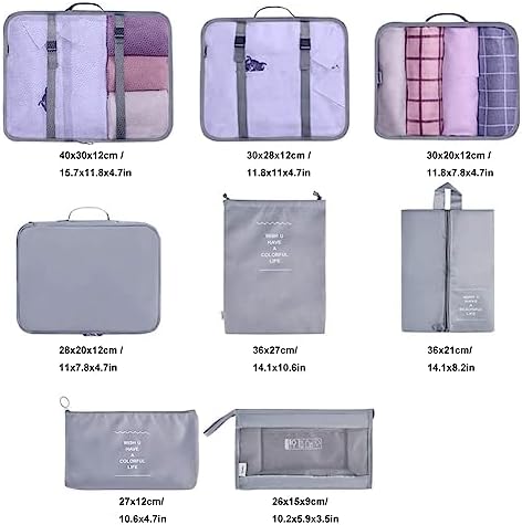 Travel Packing Cubes, Toifucos Multifunction 8pcs/set Luggage Organiser Compression Suitcase Essential Bag, Dark Gray - Image 7