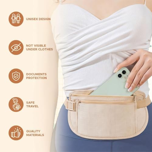 Travel Money Belt, Anti-Theft Fanny Pack, Hidden Bum Bag Under Clothes, Waist Pack with RFID Blocking for Money, Passport, Card, Mobile Phone, Keys - Image 6
