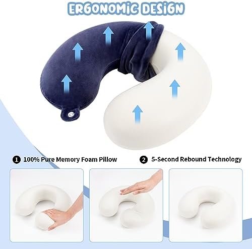 Travel Pillow Neck Pillow Memory Foam Travel Pillows Head Support Cushion for Airplane Train Car Office Travel Essential Flight Pillows for a Long Hauls Sleeping Rest (Navy Blue) - Image 3