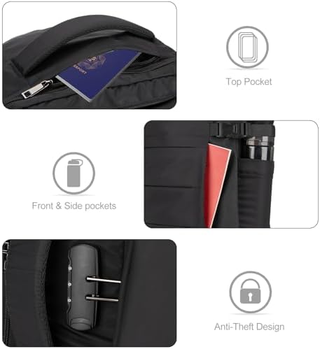 Tzowla Travel Laptop Backpack Cabin Size 40L Mens Womens,Carry on Large Capacity Anti Theft Backpacks for Travelling with USB Charging Port,Business Causal Daypack Bag Fits 17.3Inch Laptop,Black - Image 4