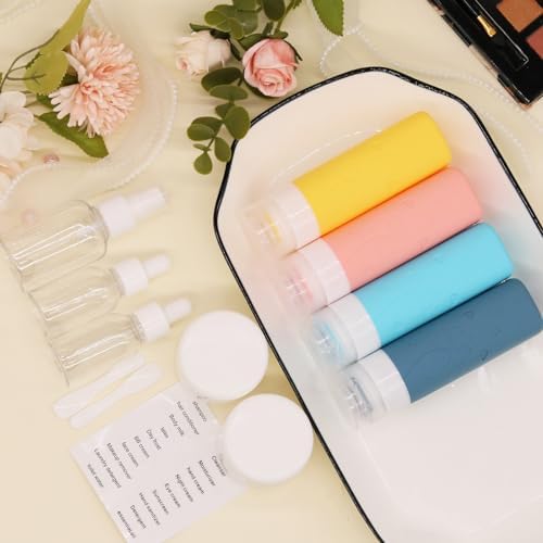 12 Pcs Travel Bottles for Toiletries, Travel Size Containers with Cream Jars, Airplane Travel Essentials Leak Proof Silicone Squeezable Travel Accessories for Shampoo Conditioner Lotion Cream - Image 6