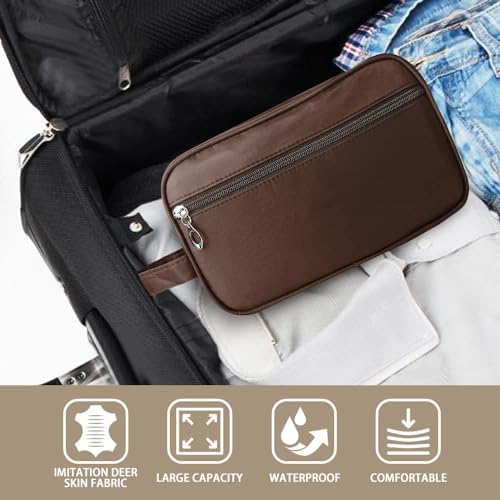 Toiletry Bag for Men, Large Travel Wash Bag Water-Resistant Gym Shaving Organiser Bag, Shower Bathroom Makeup Bag with Handle for Cosmetics Brushes Tools (Brown) - Image 4