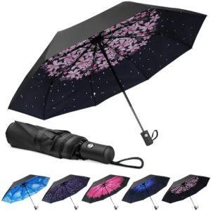 Travel Umbrella, Windproof Automatic Umbrella, 8 Ribs Compact Travel Folding Umbrella, Auto Open/Close, Portable Umbrella for Men&Women