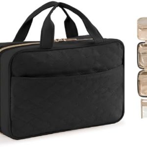 Lifewit Travel Toiletry Bag, Large Hanging Makeup Bag Organizer for Women, Transparent Travel Cosmetic Bag with Hanging Hook for Full Size Bottles, Vacation Essentials, Medium, Black