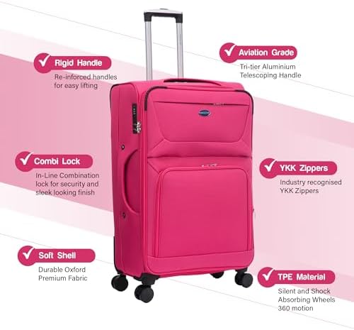 Aerostar Carry-on 20" Lightweight Soft Expandable Suitcase, Hand Luggage 4 Wheels & Combination Lock, 55x35x20cm | Accepted All Airlines easyjet, RyanAir, British Airways (Cerise Pink, 36 litres) - Image 2
