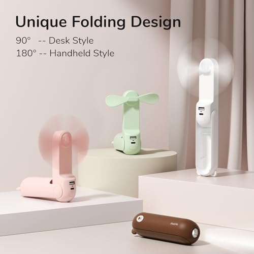 JISULIFE Handheld Fan, 3 IN 1 Mini Hand Fan, Portable USB Rechargeable Small Pocket Fan, Battery Operated Fan [12-19 Working Hours] with Power Bank, Flashlight Feature for Women,Travel-White - Image 4