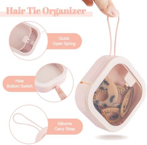 3Pcs Hair Tie Organizer, Portable Travel Qtip Holder Hair Accessories Organizer Box, Stackable Cotton Swab Dispenser Hair Accessory Box for Girls, Women, Bathroom, Desktop (White, Pink) - Image 3