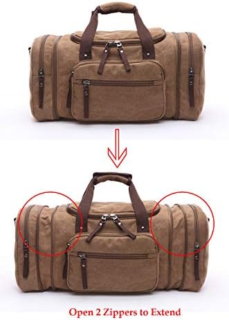 Duffle Bag, Unisex Canvas Holdall, Large Travel Duffles Travel Carry On Duffle Bags Overnight Weekend Weekender Bag Travel Tote for Men and Women Coffee - Image 4