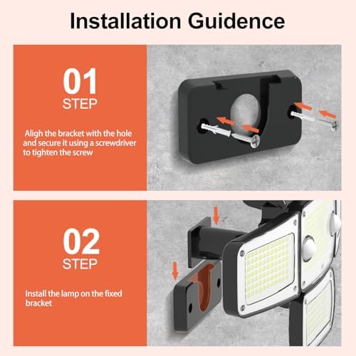 Solar Lights Outdoor, 4 Heads Motion Sensor Light with Remote Control, 342 LEDs Waterproof Security Light with 2 Motion Sensors, 3 Modes Flood Lights for Garden Backyard House Outside - Image 7