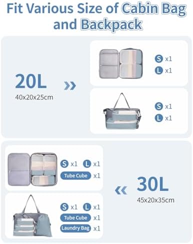 Narwey 6 Set Compression Packing Cubes for Backpack and Suitcases, Travel Organiser Packing Bags for Carry on Hand Luggage Travel Essentials Bag for Women and Girls (Grayish Blue) - Image 4