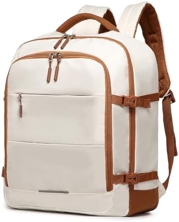 Kono Cabin Travel Backpack 45 x 36 x 20 cm Easyjet Luggage Bag Laptop Weekend Duffel Bag 30L (Beige/Brown)