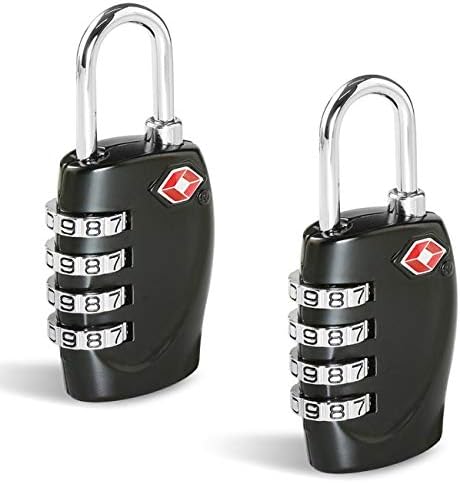 CFMOUR TSA Suitcase Locks - 1, 2, 3, 4, 5, 6 Pack 4-Dial Security Travel Combination Padlock for Suitcases Luggage Case Bag Code Lock - Black (Pack of 2)