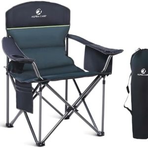 ALPHA CAMP Camping Chairs for Adults Heavy Duty Camping Chair Up to 200 kg Folding Camp Chair with Cup Holder and Cooler Bag for Outdoor Picnic Fishing, Lightweight and Portable, Green