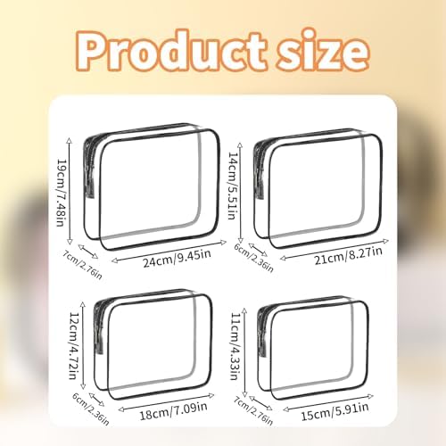 Clear Travel Cosmetic Bag with Zipper, 6PCS Clear Toiletry Bags, PVC Waterproof Travel Wash Bags for Family, Men, Women (Largea, Medium, Small, Minimum) - Image 2