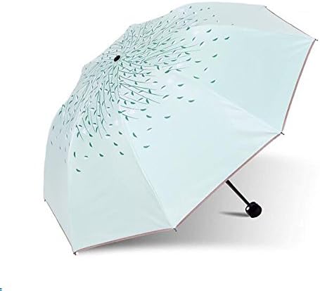 Green Tree Leaf Folding Travel Sun Umbrella Sunblock UV Protection UPF 50+ Rain Resistant Compact Size Parasol Fold into Purse (Green) - Image 2