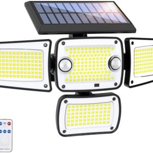 Solar Lights Outdoor, 4 Heads Motion Sensor Light with Remote Control, 342 LEDs Waterproof Security Light with 2 Motion Sensors, 3 Modes Flood Lights for Garden Backyard House Outside