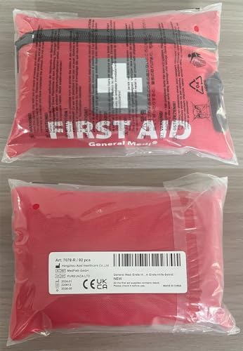 General Medi Mini First Aid Kit, 92 Pieces Small First Aid Kit - Includes Emergency Foil Blanket, Scissors for Travel, Home, Office, Vehicle, Camping, Workplace & Outdoor (Red) - Image 8
