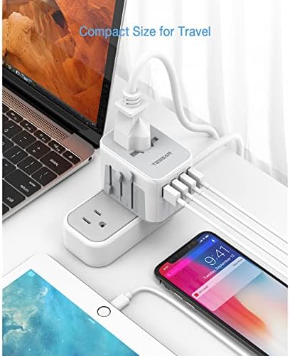 TESSAN Universal Travel Adapter Worldwide with 4 USB, International Travel Adapter UK to European Power Universal Plug Adaptor for EU USA Australia Thailand (Type C, G, A, I),Grey White - Image 5