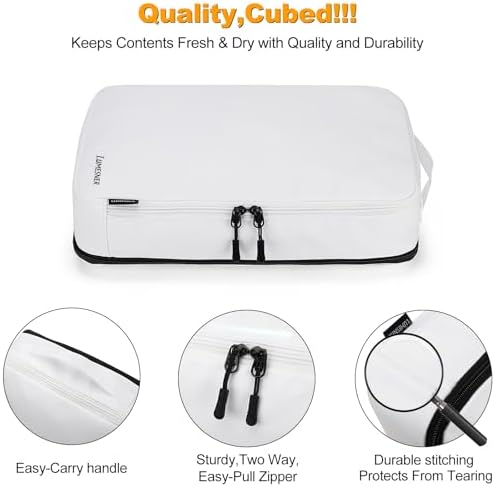 Compression Packing Cubes, Lumesner 8 Set Travel Packing Cubes for Carry on Suitcases, Compression Suitcase Organizers Bag Set & Travel Cubes (8-piece, White) - Image 6