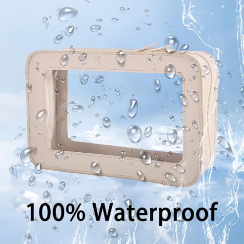 Clear Makeup Bag Transparent Cosmetic Case Travel Waterproof Toiletry Organizer with Double Zippers Ideal for Travel Essentials (Beige) - Image 4