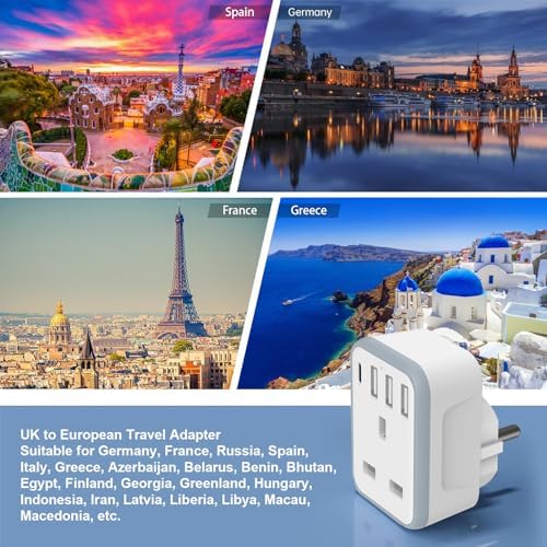 European Travel Adapter - 5 in 1 UK to EU Adapter with 4 USB Ports, UK to Turkey Travel Plug, Grounded Schuko Plug for Germany, France, Spain, Portugal, Poland, Austria (Type E/F) - Image 7