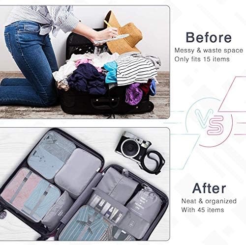 Travel Packing Cubes, Toifucos Multifunction 8pcs/set Luggage Organiser Compression Suitcase Essential Bag, Dark Gray - Image 4