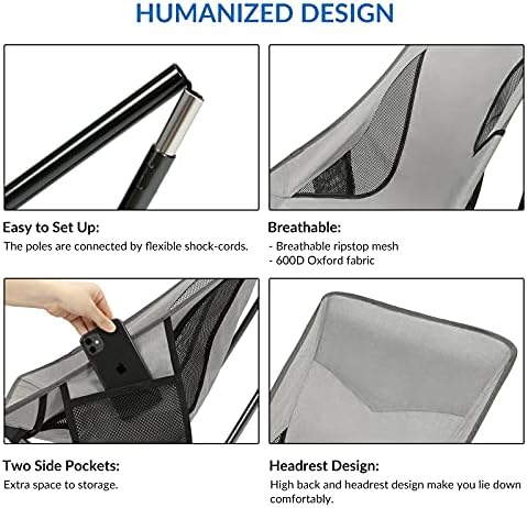 SHALLWE Ultralight High Back Folding Camping Chair, Upgraded All Aluminum Frame for Adult, Built-in Pillow, Side Pocket & Carry Bag, Compact & Heavy Duty for Outdoor Backpacking(Silver) - Image 6