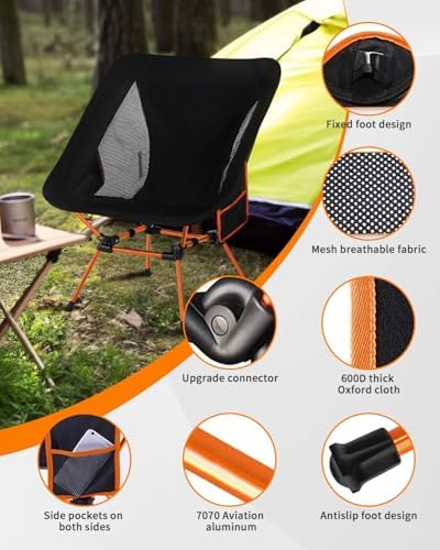 Ultralight Folding Camping Chairs, Compact Folding Chairs with Both Side Breathable Mesh & Side Pocket, Backpack, Aluminum Bracket, for Outdoor Camping, Travel, 150KG Load Capacity - Image 3