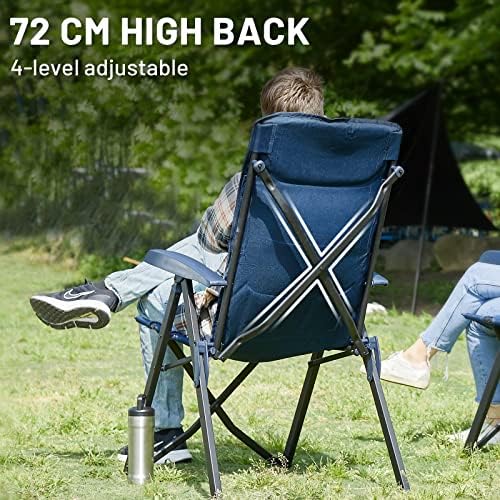 TIMBER RIDGE Camping Chairs for Adults Heavy Duty, Oversized Folding Garden Chair, High Back Outdoor Chair Luxury for Caravan Dining Beach Picnic, Adjustable 4-Position, Support 150kg, Blue - Image 4