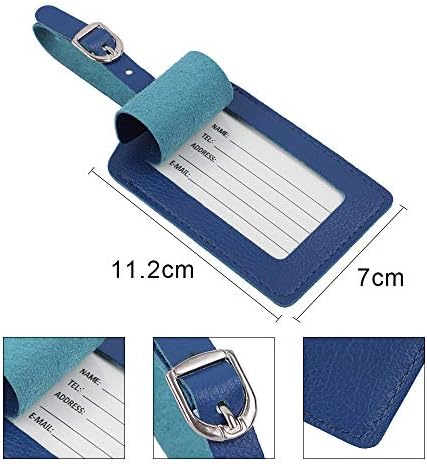 Luggage Tags, Microfiber Leather Personalized Suitcase Tag Set Luggage id Tags Labels Travel Accessories-Set of 4(Blue) - Image 3