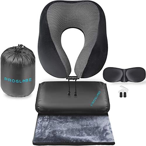 Travel Blanket Luxury Travel Set, Ergonomic Airplane Neck Pillow 100% Memory Foam and Super Soft Fleece Blanket, Premium 3D Sleep Mask & Earplugs, Black