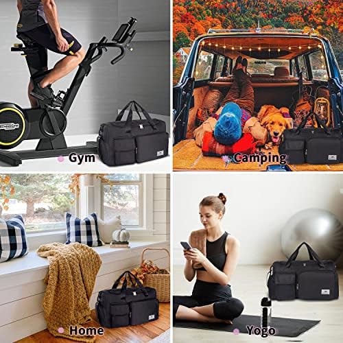 FIORETTO Womens Mens Sports Gym Bag Duffle Bag with Shoes Compartment, Weekend Travel Bag Overnight Bag for Women, Water Resistant Holdall Hospital Bag for Swimming Black - Image 6