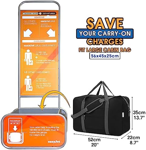 Large Cabin Bag 56x45x25, Weekend Overnight Bag for Women, Holdall Hospital Bag for Women, Travel Duffel Bag Carry on Luggage for Men 40L (Black) - Image 2