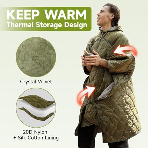 Travel Bird Sleeping Blanket for Camping, Wearable Blanket Insulated Poncho Hooded, Protable Pillow for Winter Picnics, Hiking, Travel, Sports - Image 3