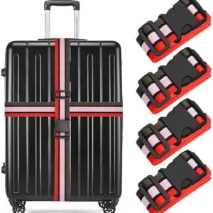BILIONE 4 Pcs Luggage Straps for Suitcases, Heavy Duty, Adjustable, Premium Accessory for Travel Bag Closure (Rainbow, Orange, Blue)