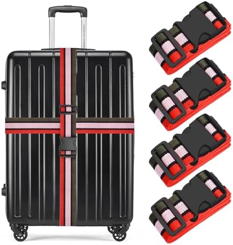 BILIONE 4 Pcs Luggage Straps for Suitcases, Heavy Duty, Adjustable, Premium Accessory for Travel Bag Closure (Rainbow, Orange, Blue)