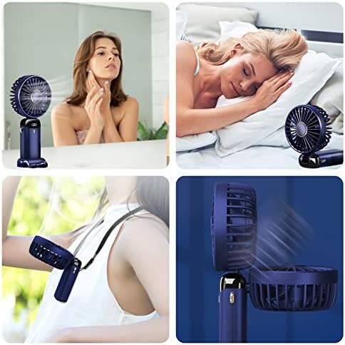 Jsdoin Hand Held Fan,Portable Handheld USB Rechargeable Fans with 5 Speeds,Battery Operated Mini Fan Foldable Desk Desktop Fans with LED Display for Home Office Bedroom Outdoor Travel (DarkBlue) - Image 5