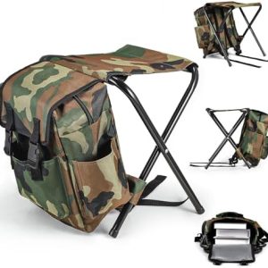 Backpack Chair, 2 in 1 Folding Camping Chair with Backpack Waterproof, Foldable Fishing Tackle Bag with Stool Seat 100kg Max, 10L Backpacking Fishing Stool for Hiking Picnic Travel