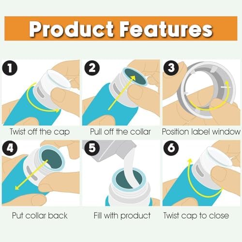 Laxen 5 Pack Travel Bottles for Toiletries with Labels, 100ML Silicone Travel Bottles Set with Clear Zipper Toiletry Bag, Leakproof Refillable Squeeze Travel Size Containers for Shampoo Conditioner - Image 2