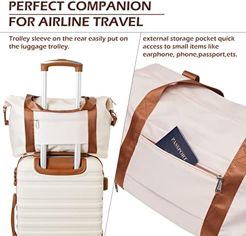 COOLIFE Travel Duffel Bag, Weekend Bag with Trolley Sleeve, Cabin Bag 40x20x25 for Ryanair Airlines, Dry & Wet Seperated Sports Gym Bag Carry On Bag Sports Bag (White, 2 Piece Set) - Image 4