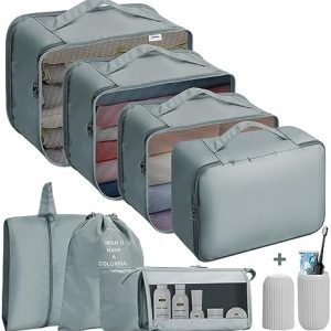 Jsdoin Packing Cubes for Suitcase, 9PCS Luggage Packing Organizers, Waterproof Travel Essentials Bag, Accessories (Grey)