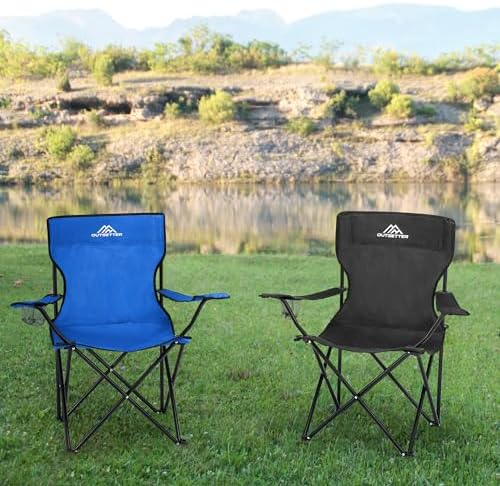 Camping Chair | Lightweight Folding | Portable Chairs for Outdoors | Cup Holder | Storage Cover | Outdoor Leisure Chair Durable with Arm Rest for the Beach, Lawn, Fishing Trip Garden and BBQs Black - Image 2