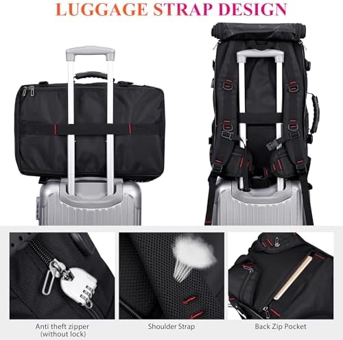 WITZMAN Carry on Travel Backpack for Men Airline Approved Convertible Nylon Duffle Backpack Luggage Bag (B682 Black) - Image 6