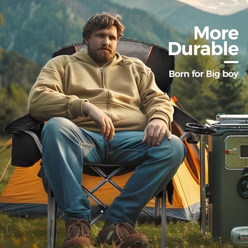 ALPHA CAMP Camping Chairs for Adults Heavy Duty Camping Chair Up to 200 kg Folding Camp Chair with Cup Holder and Cooler Bag for Outdoor Picnic Fishing, Lightweight and Portable, Black - Image 6
