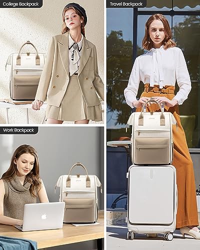 LOVEVOOK Backpack Womens, 15.6 Inch Laptop Travel Work Rucksack, Waterproof School Bag with USB Port for Teacher Nurse, Anti Theft Ladies Computer Back Pack for Office Business College Uni, Beige - Image 7
